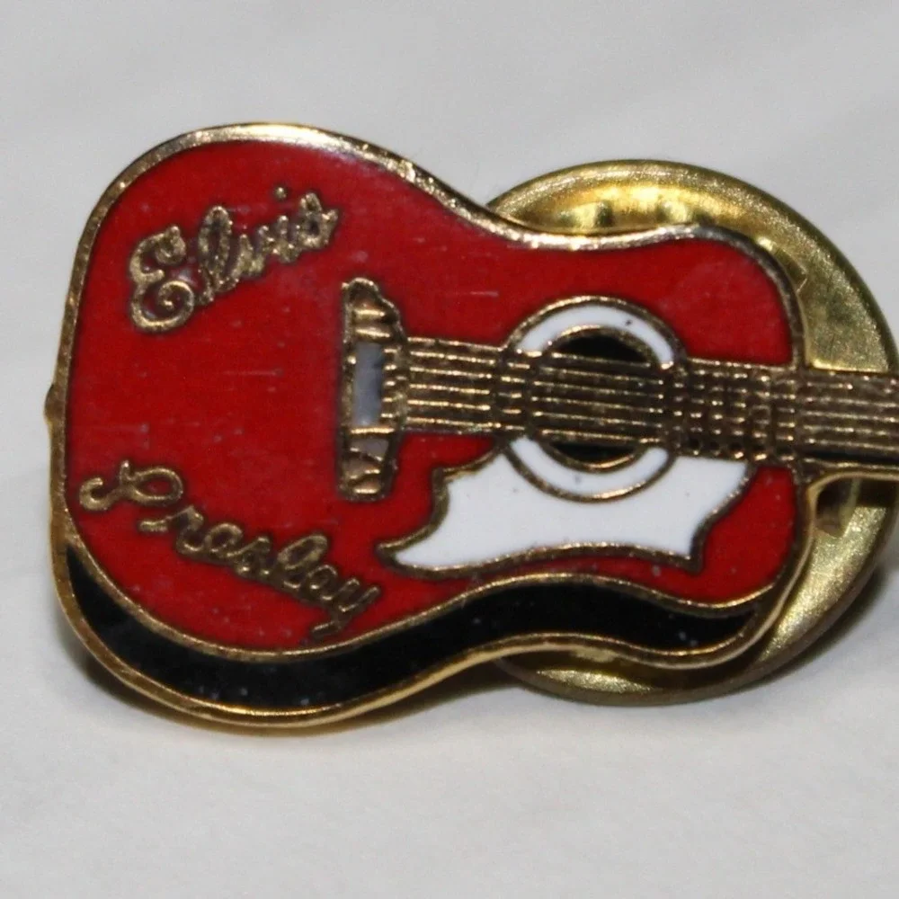 Graceland Elvis Presley Guitar Pin Red Gold Cloisonne Enamel EPE Rock Roll Music